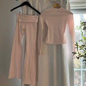 Skims cotton fold over pant and matching cotton long sleeve top lounge set